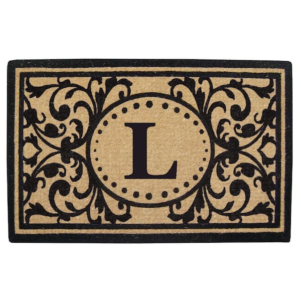 Heavy Duty Black 30 in. x  48 in. Coir Heritage Monogrammed L Indoor Outdoor Door Mat