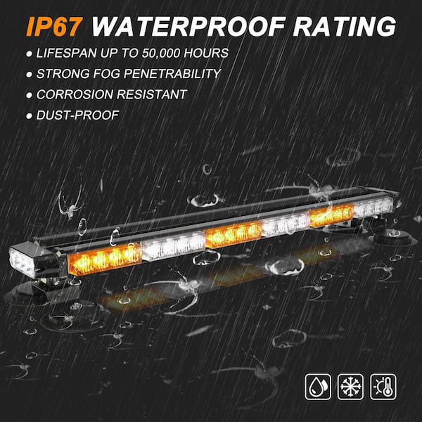 29.5 in. 54-LED Black Aluminum Floodlight Emergency Strobe Light Bar with Magnetic Base for Truck Tow Vehicle Safety