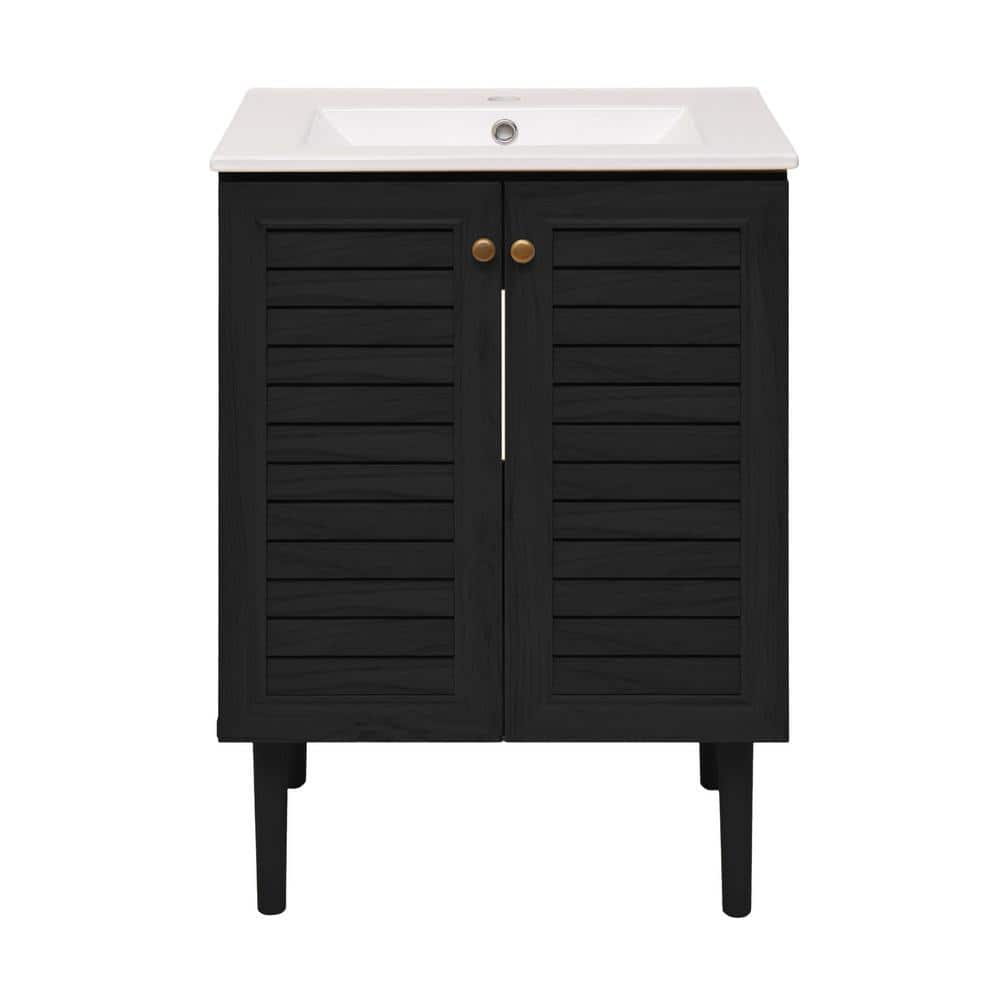 Bron 24" Black Oak Freestanding Bathroom Vanity with White Sink Top