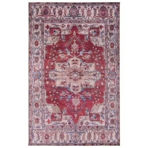 Tuscon Red/Beige 10 ft. x 14 ft. Machine Washable Floral Medallion Area Rug
