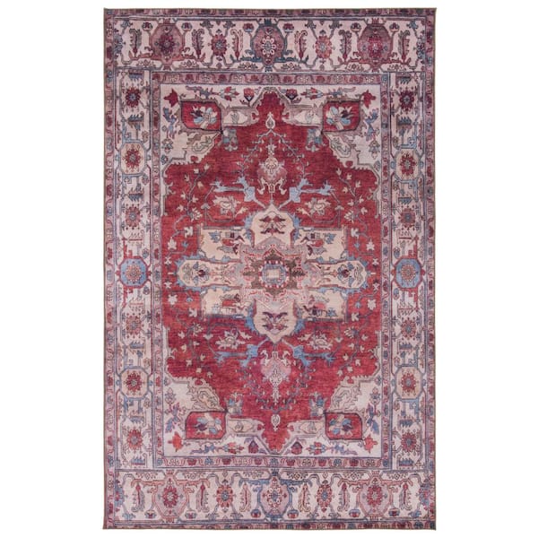 SAFAVIEH Tuscon Red/Beige 4 ft. x 6 ft. Machine Washable Floral Medallion Area Rug