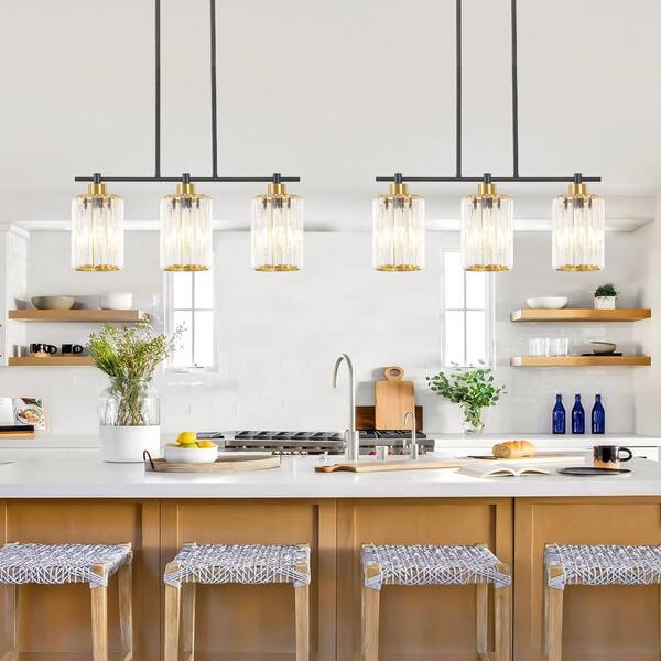 ZSMIHDOH 3-Light Black Modern Kitchen Island Crystal Pendant Light