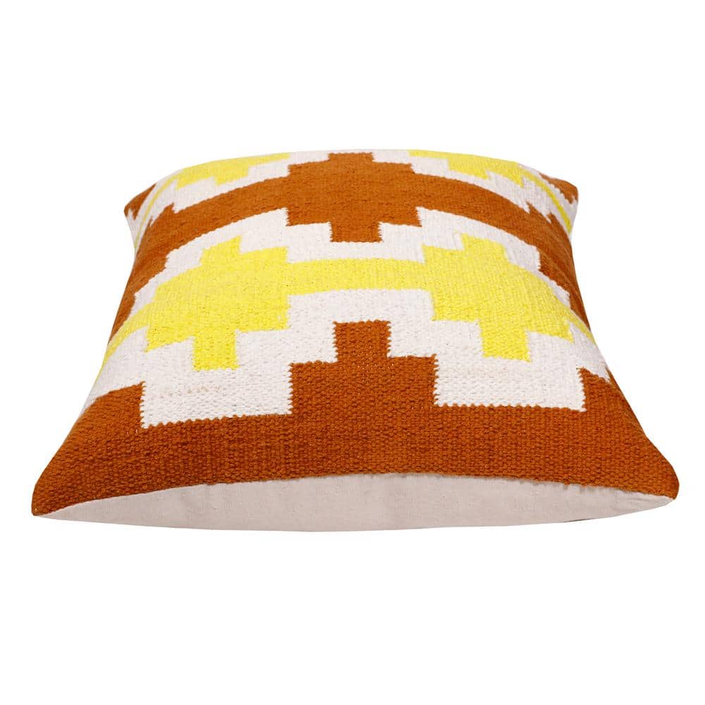 Adobe Orange, Yellow, and White Geometric Lattice 20" Cotton Throw Pillow