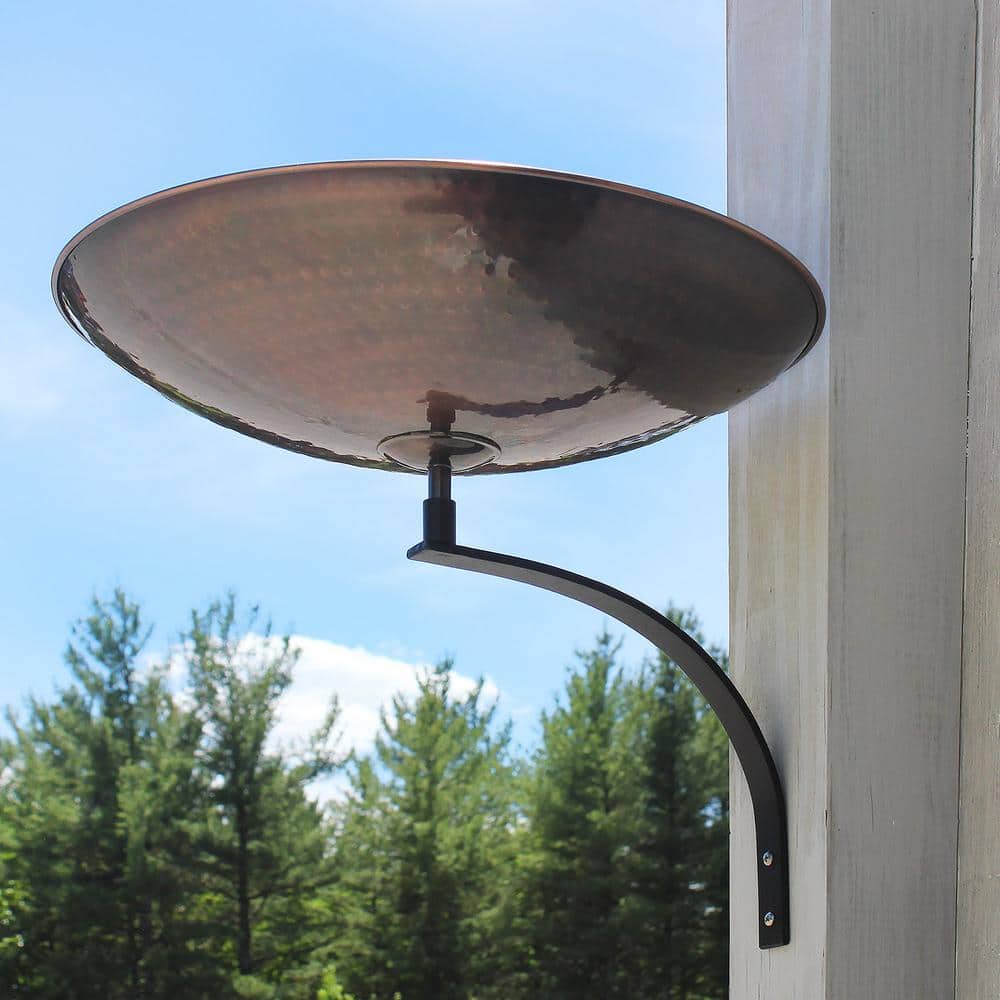 Burnt Copper 15" Metal Birdbath with Wall Mount Bracket