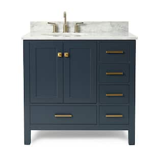 Cambridge 37 in. W x 22 in. D x 35.25 in. H Vanity in Midnight Blue with Marble Vanity Top in White with Basin