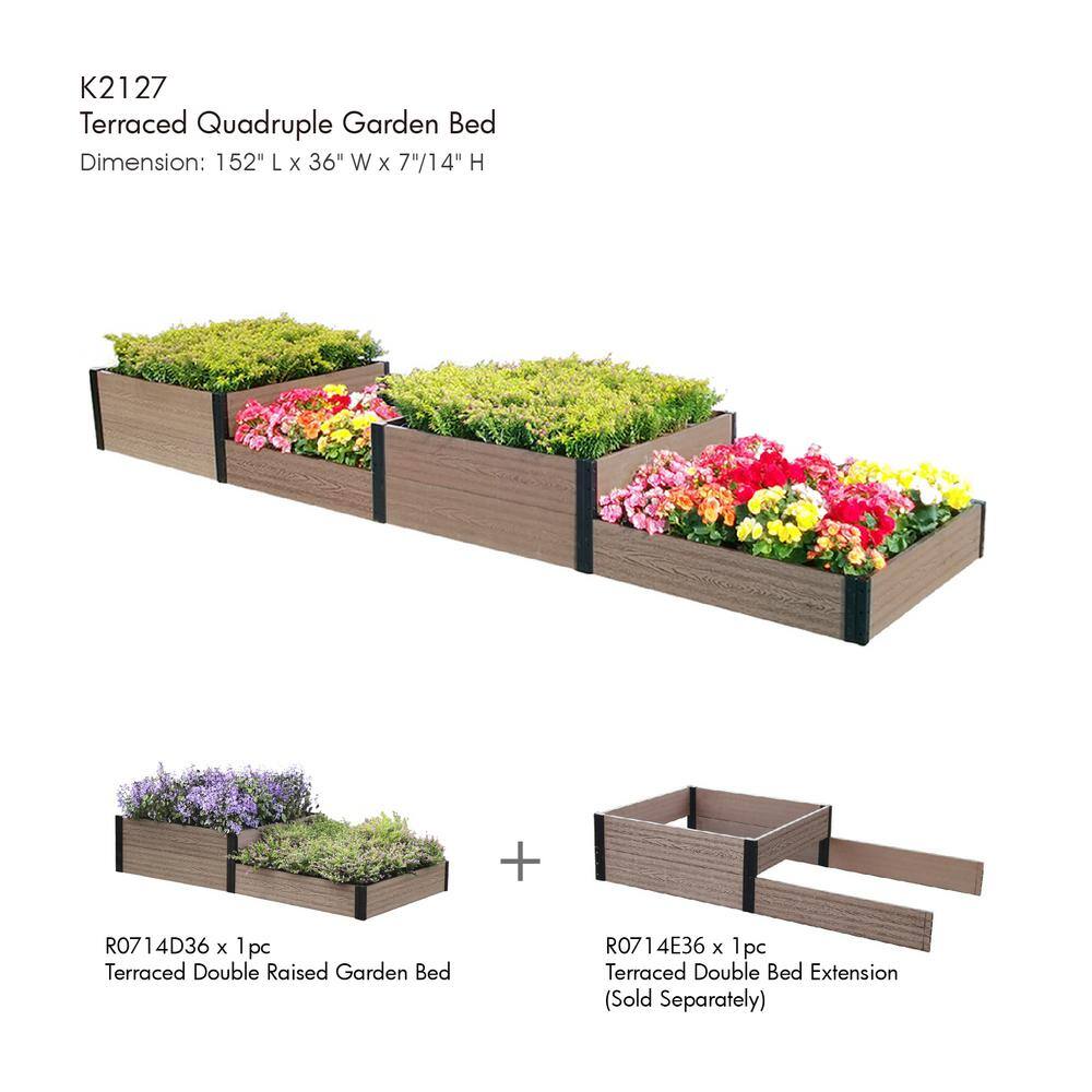 Terraced Composite Wood Raised Garden Bed with Steel Brackets