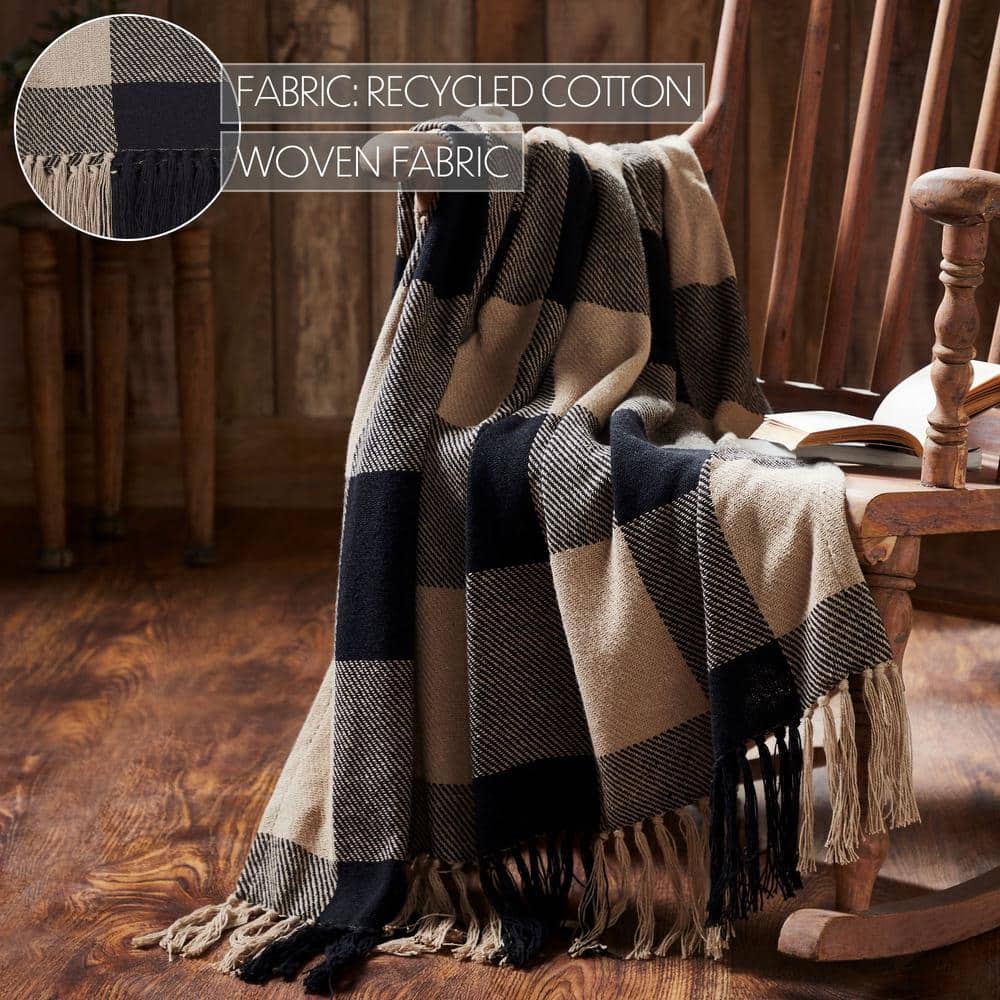 Black and Beige Checkered Cotton Throw Blanket 50x60