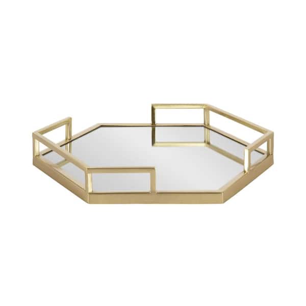 Kate and Laurel Gohana Gold Hexagon 16 in. Metal Decorative Tray