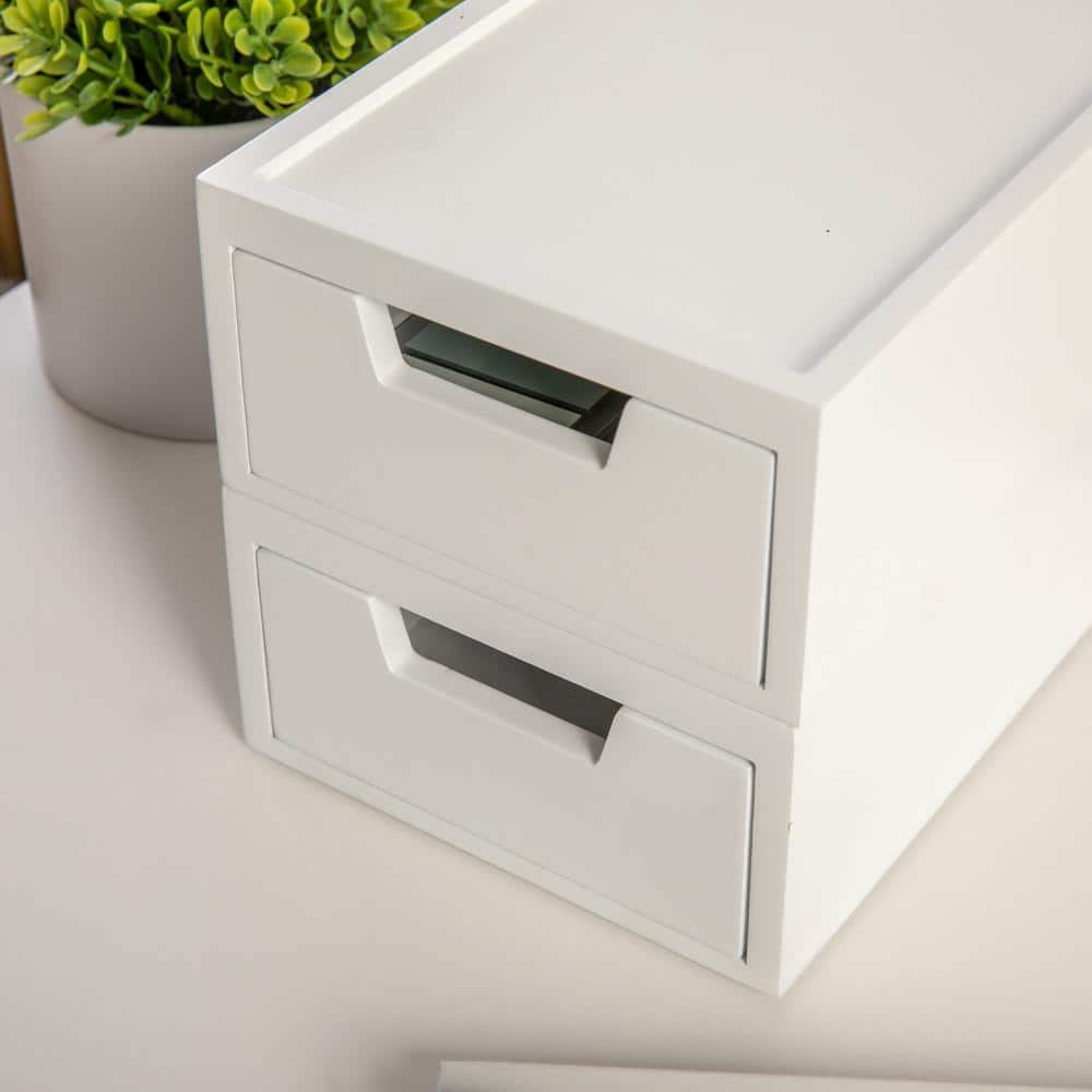 White Stackable Wooden Storage Boxes with Pullout Drawers, 2 Pack