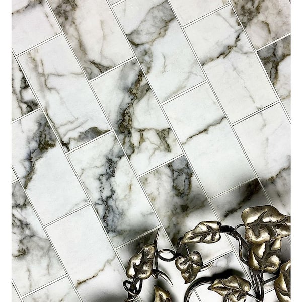 Nature Carrara White 3 in. x 6 in. Marble Look Glass Subway Wall Tile (14 sq. ft./Case)