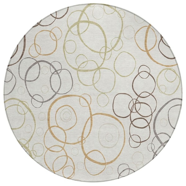Chantille Machine Washable Indoor/Outdoor Abstract ACN2408 Ivory 8 ft. x 8 ft. Round Rug