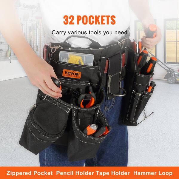 Tool Belt Brown Tool Belt, 31 Pockets, Adjusts From 32 Inches To