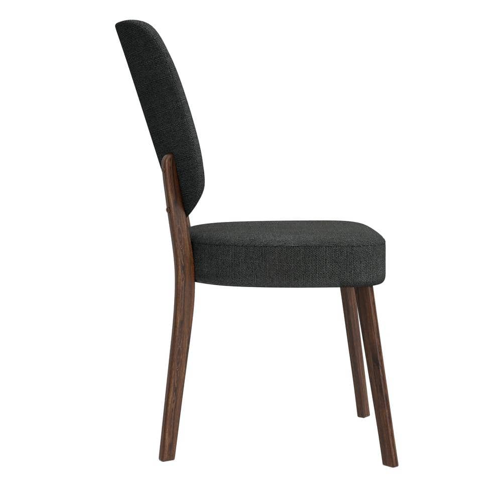 Charcoal Gray Linen Upholstered Side Chair with Walnut Wood Legs