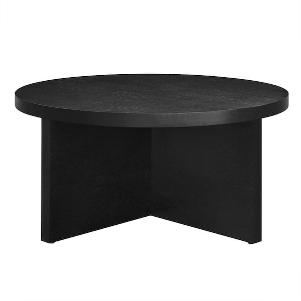 MODWAY Silas 35.5 in. Black Round Wood Coffee Table with X shape base