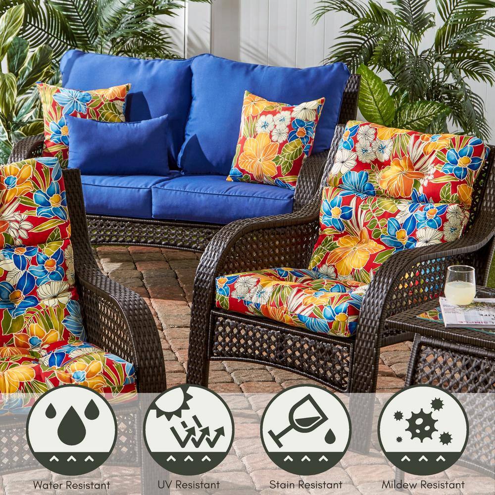 Aloha Red Floral High Back Chair Cushions Set of 2