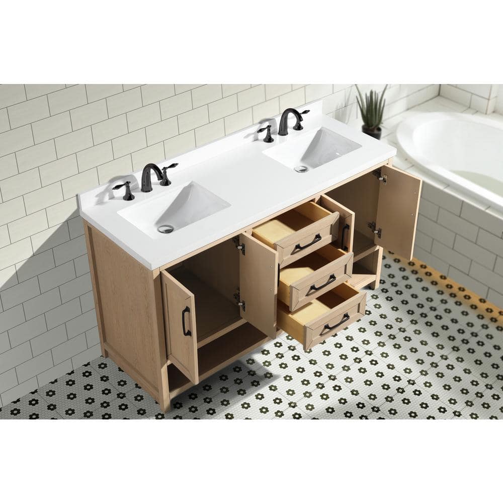 Venice 60" Oak Gray Solid Wood Double Bathroom Vanity