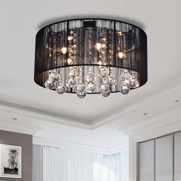 Warehouse of Tiffany Jasmine 4-Light Black Crystal Ceiling