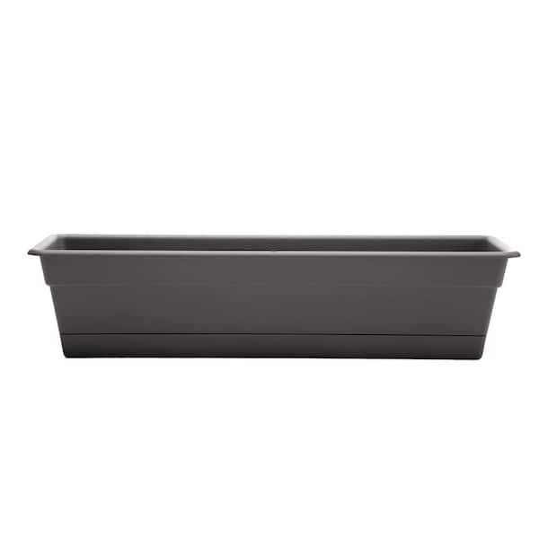 Bloem Dura Cotta 36 in. Charcoal Plastic Window Box Planter with Tray