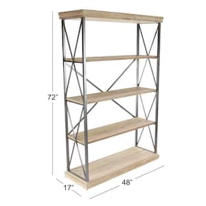 72 in. 5 Shelves Wood Stationary Brown Shelving Unit