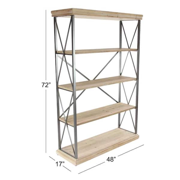 72 in. 5 Shelves Wood Stationary Brown Shelving Unit