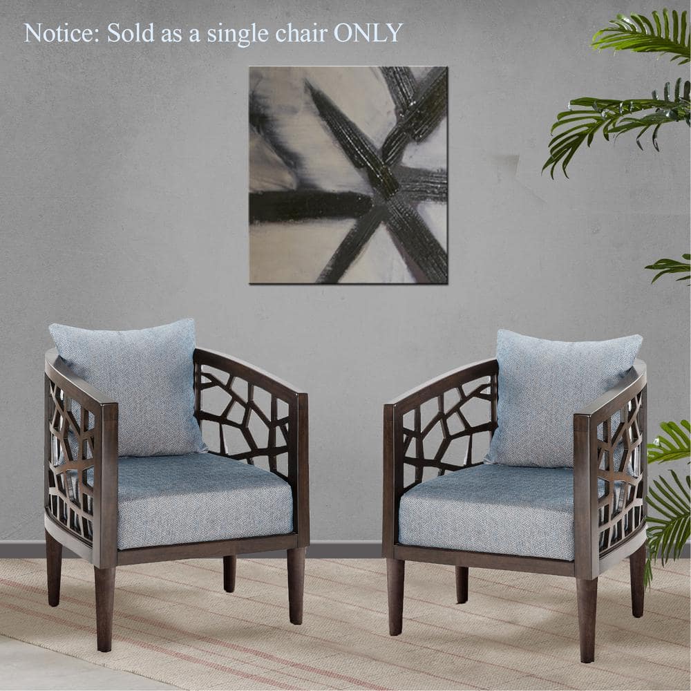 Crackle Mid-Century Accent Chair in Blue with Oak Veneer Frame