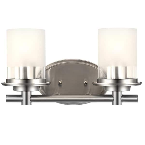 RCCFBHM 14.17 in. 2-Light Brushed Nickel Modern Vanity Light With Frosted Glass Shades