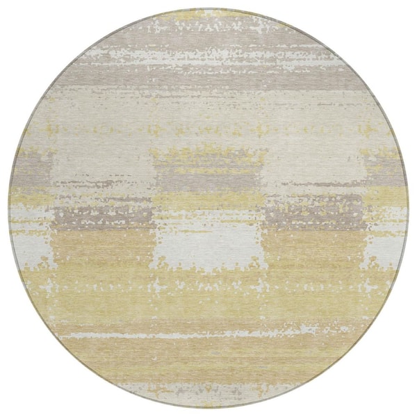 Chantille Machine Washable Indoor/Outdoor Abstract ACN2772 Wheat 8 ft. x 8 ft. Round Rug