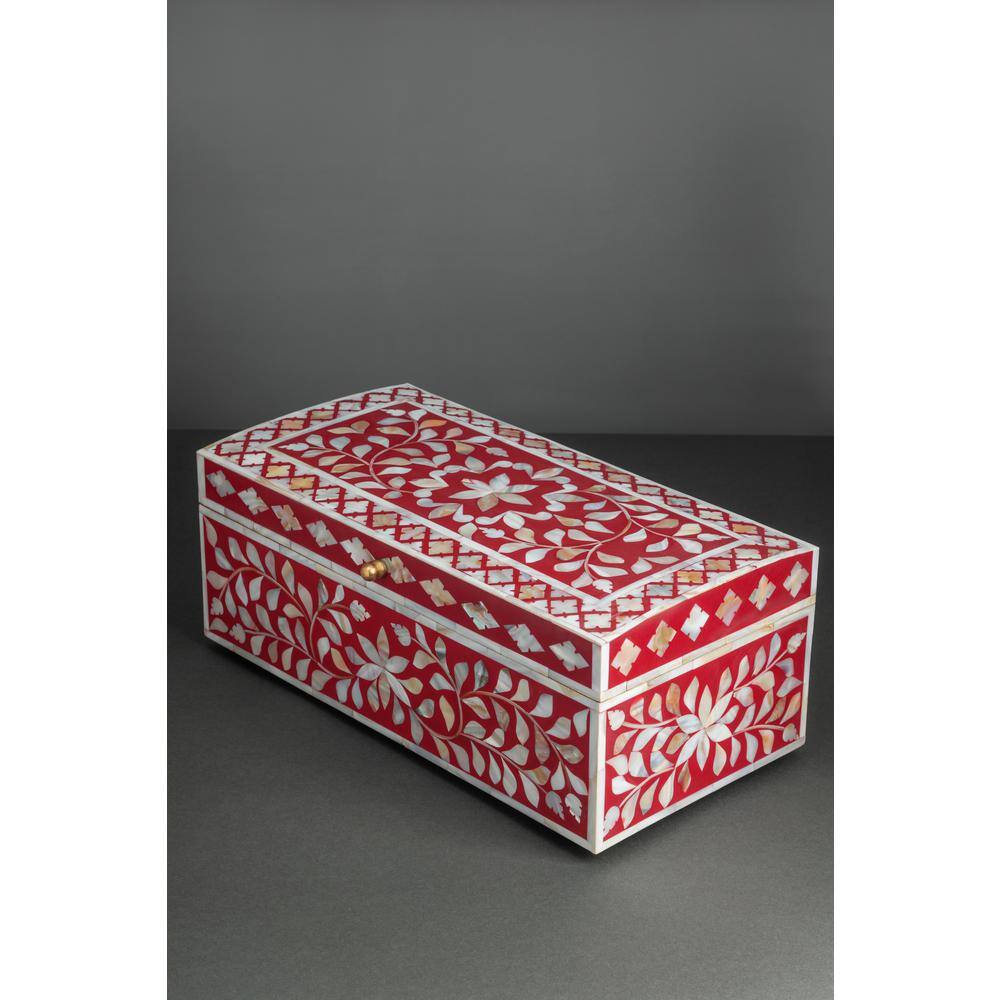 Jodhpur Mother of Pearl Decorative Box, Burgundy, 16"