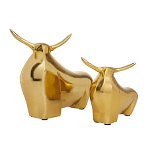 Gold Aluminum Bull Sculpture (Set of 2)