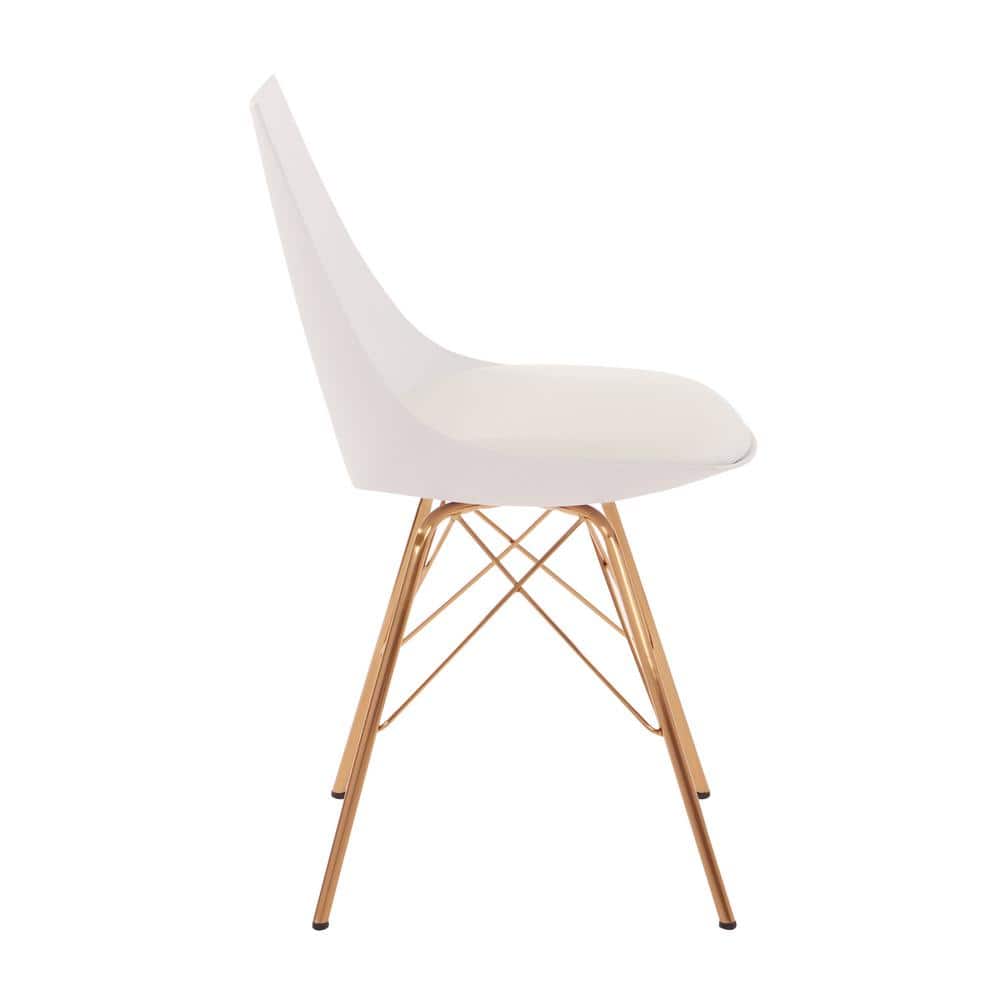White Faux Leather Side Chair with Gold Metal Legs