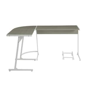58 in. L Shape Gray and White Manufactured Wood Computer Desk