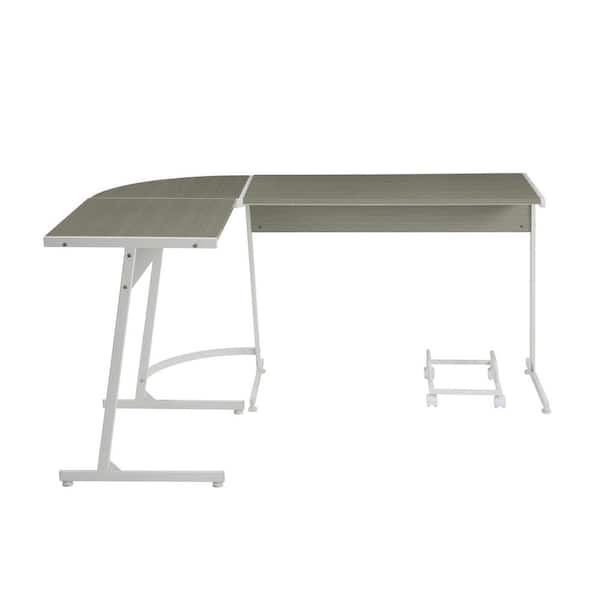 HomeRoots 58 in. L Shape Gray and White Manufactured Wood Computer Desk
