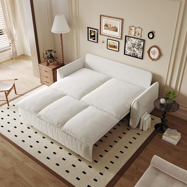 Harper & Bright Designs 2-in-1 Convertible 70.9 in. Beige Soft Velvet Queen Size Sofa Bed
