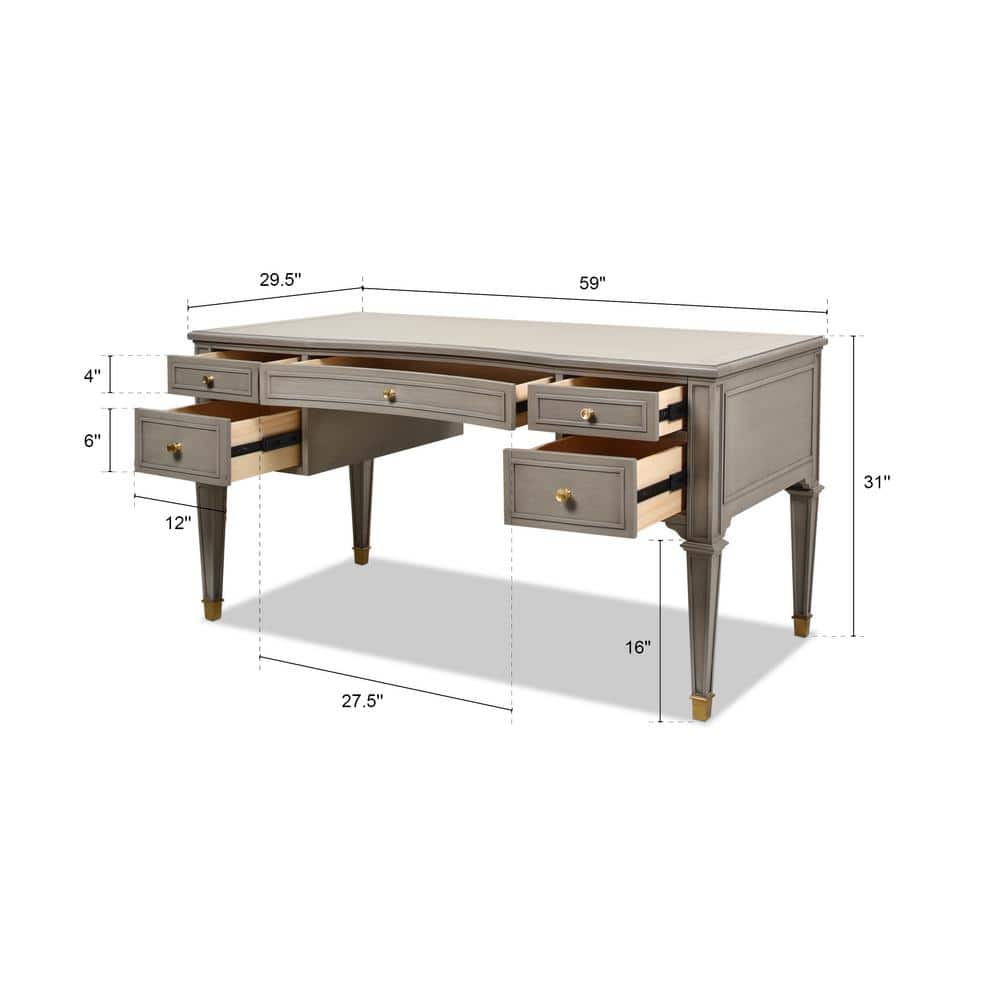 Gray Executive Wood Desk with Drawer and Gold Accents