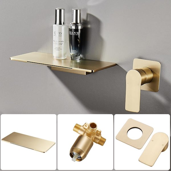 Single-Handle Rectangular Waterfall Wall Mounted Bathroom Faucet in Gold