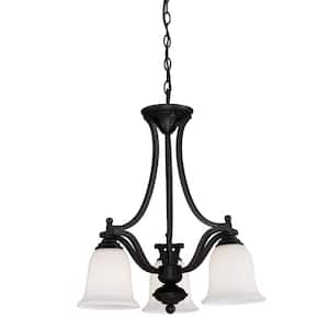 Lagoon 3-Light Matte Black Chandelier with Glass Shade