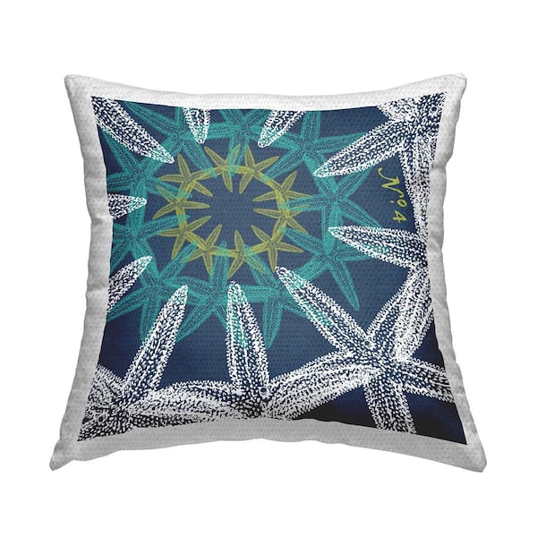 Stupell Industries Blue Fractal Starfish Sea Life Blue Square Outdoor Throw Pillow