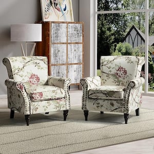 Auria Floral Polyester Arm Chair with Nailhead Trim (Set of 2)