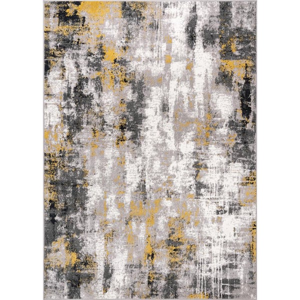 World Rug Gallery Tralee Modern Abstract Yellow 3 ft. 3 in. x 5 ft. Area Rug