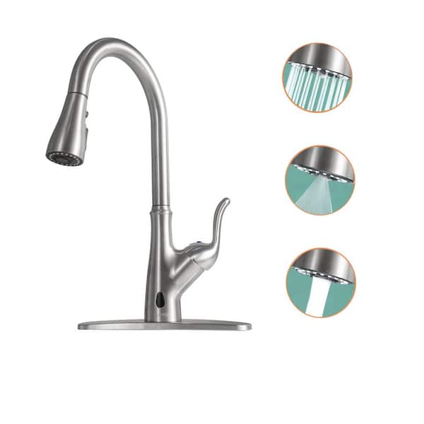 HOMEMYSTIQUE Single-Handle Pull Down Sprayer Kitchen Faucet with Touchless in Nickel