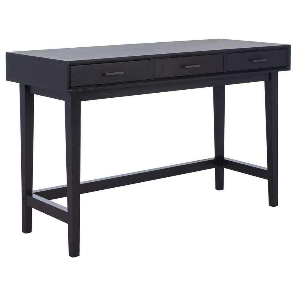 Black Mid-Century Modern Wood Desk with 3 Drawers