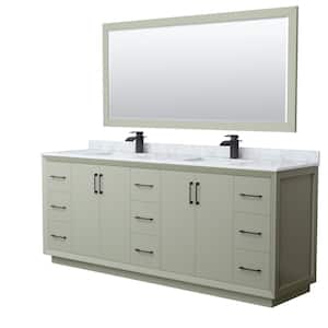Strada 84 in. W x 22 in. D x 35 in. H Double Bath Vanity in Light Green with White Carrara Marble Top and 70" Mirror