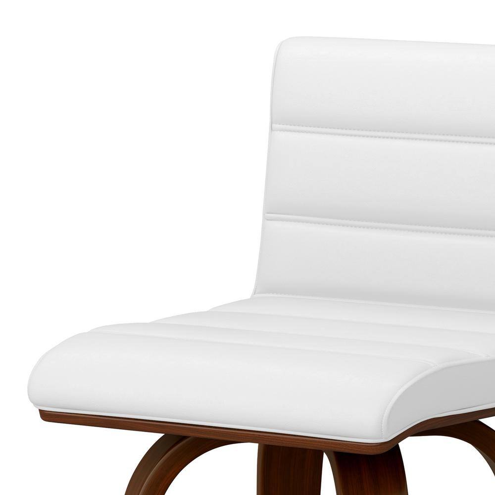 White Faux Leather and Wood Swivel Counter Stool