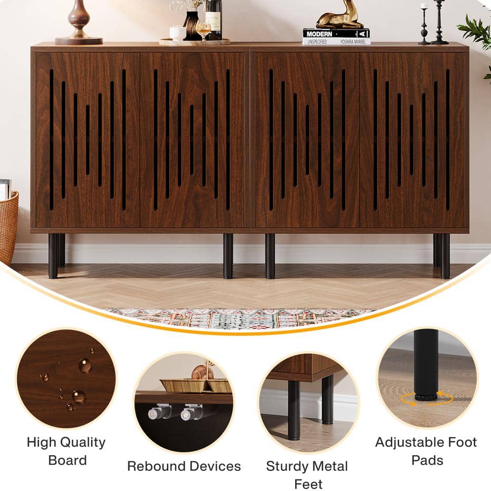 Brown Oak Wood 63'' Modern Sideboard Buffet Cabinet with Metal Legs
