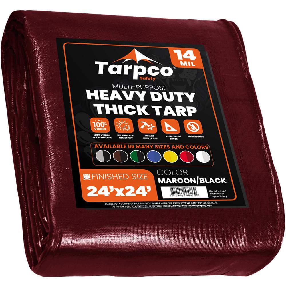 TARPCO SAFETY 24 ft. x 24 ft. Maroon 14 Mil Heavy Duty