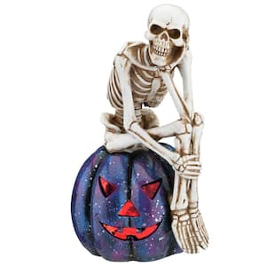 11 in. LED Lit Skeleton on Purple Galaxy Pumpkin, Battery Operated