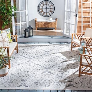 Cabana Ivory/Gray 8 ft. x 10 ft. Diamond Medallion Indoor/Outdoor Patio  Area Rug