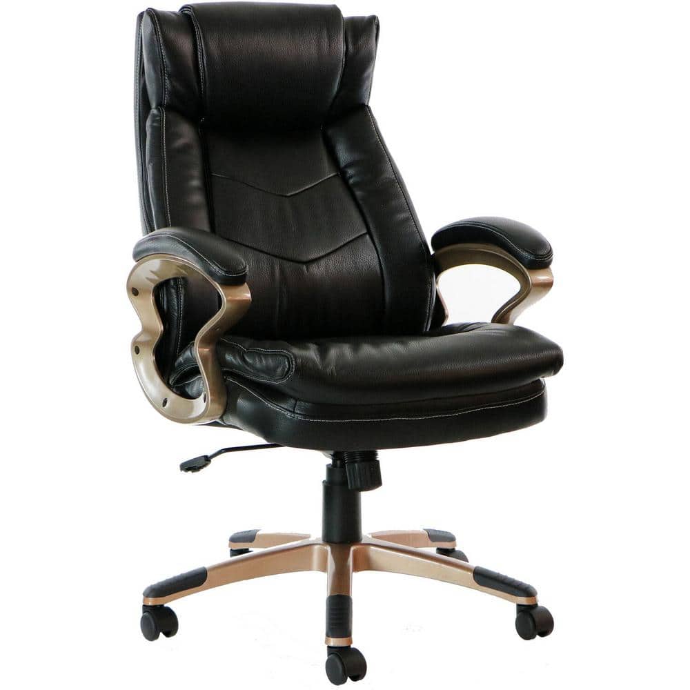 Hanover Atlas Black Executive Office Chair with Upholstered Faux-Leather  Seat and Copper-Wheeled Base HOC0011 - The Home Depot