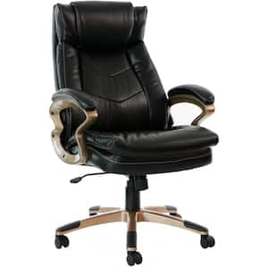 Atlas Black Executive Office Chair with Upholstered Faux-Leather Seat and Copper-Wheeled Base