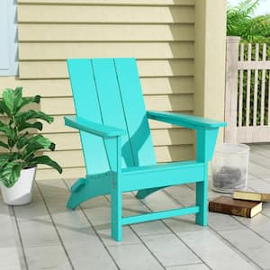 Shoreside Outdoor Patio Fade Proof Modern Folding Plastic Adirondack Chair in Turquoise